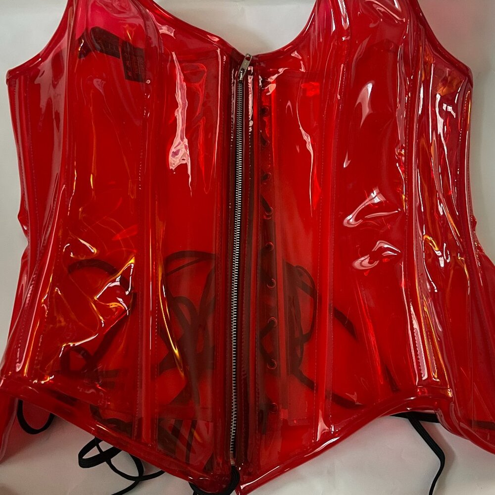 Red Vinyl Zipper Front Corset Top - Women's Intimates
